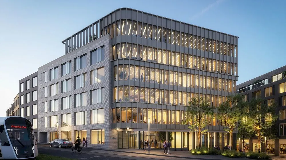 The Bridge office building at dusk, Luxembourg
